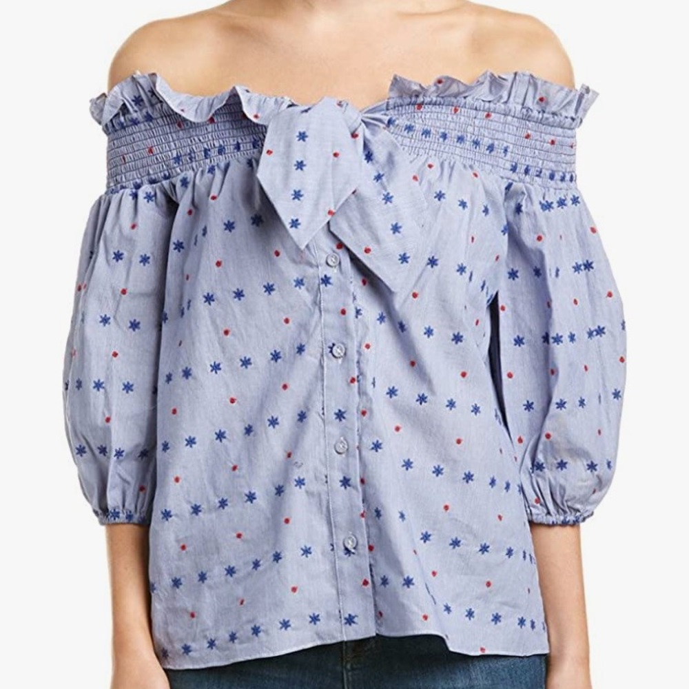 Parker Spade Blouse Off the Shoulder Blue XS